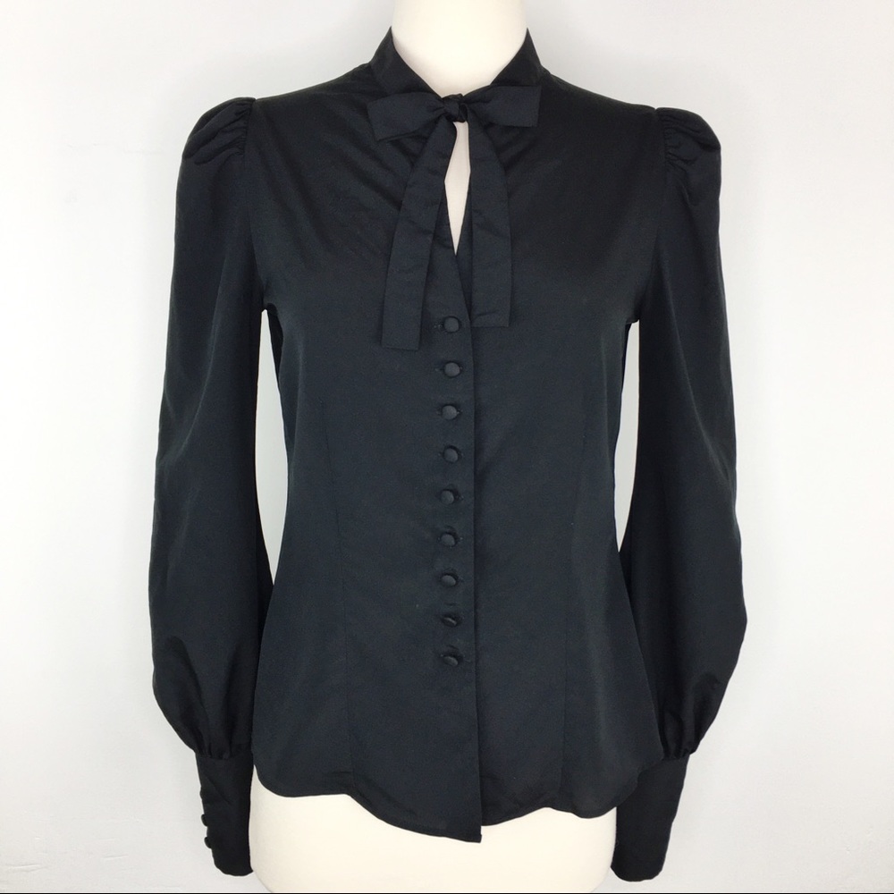 Tom Ford Italy puff sleeve tie neck button blouse